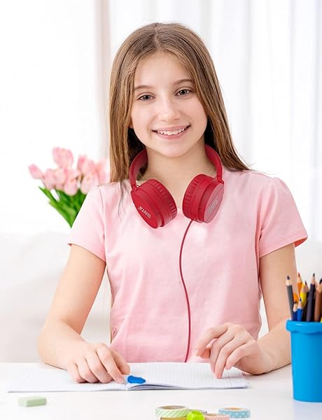 ONTA ONTAP Kids Headphones Wired for Boys and Girls Comfortable Earphones for School Travel Gaming Compatible with iPad Laptop Smartphone Red - View 10 of 10