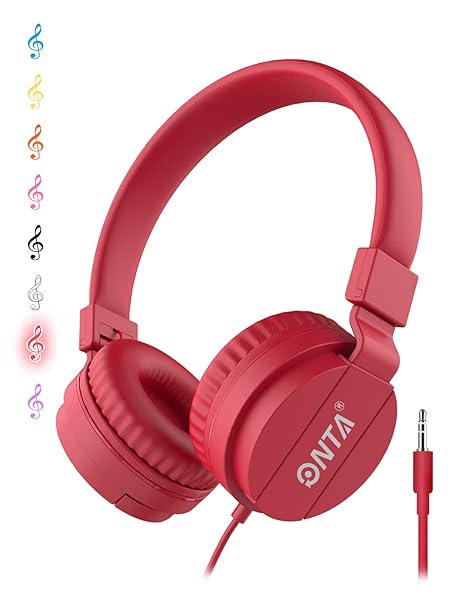 ONTA ONTAP Kids Headphones Wired for Boys and Girls Comfortable Earphones for School Travel Gaming Compatible with iPad Laptop Smartphone Red