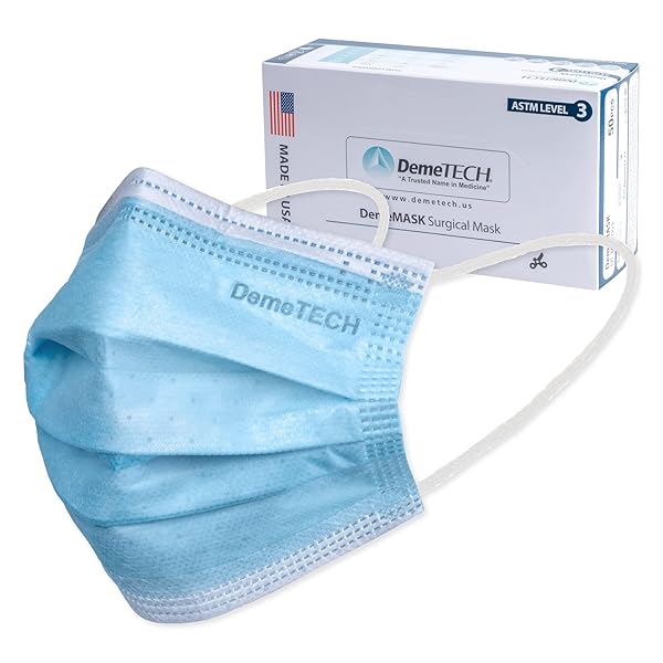 DEMETECH Buy DEMETECH ASTM Level 3 Disposable Face Masks - 50 Pack, 3-Layer Protection for Adults
