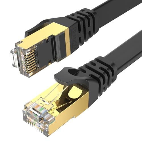 Ercielook Ercielook 50 ft Cat 7 Ethernet Cable Flat Shielded Internet Cable with Clips Faster Than Cat6 Black 15 M