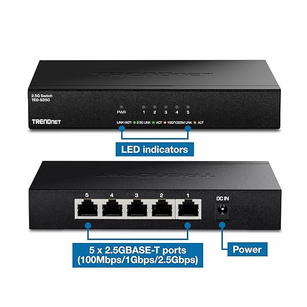TRENDnet TRENDnet 5-Port 2.5G Gaming Switch: Fast, Fanless, Wall-Mountable, 25Gbps, Backward Compatible - TEG-S350 - View 7 of 8
