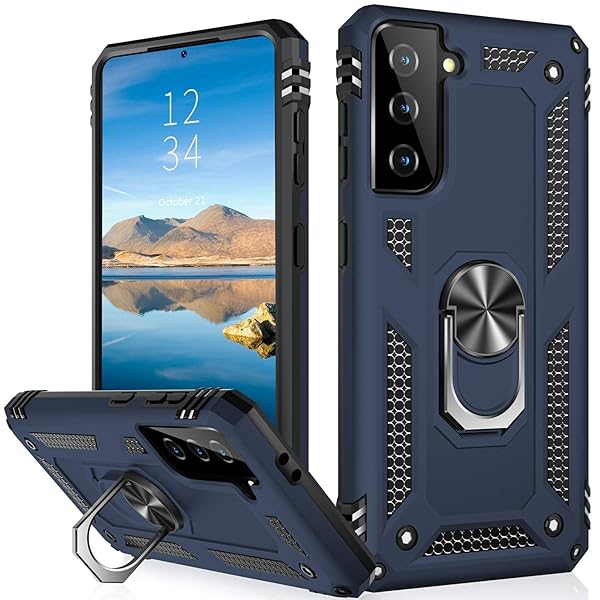 IKAZZ IKAZZ Galaxy S21 Case Military Grade Shockproof Heavy Duty Phone Cover with Magnetic Kickstand Blue
