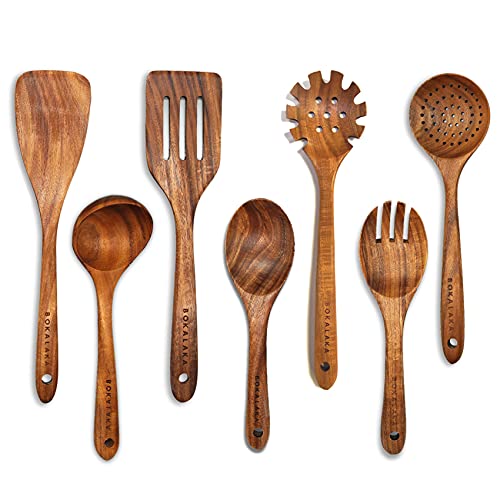 BOKALAKA 7-Piece Teak Wooden Cooking Utensil Set: Durable Wooden Spoons & Spatulas for Your Kitchen