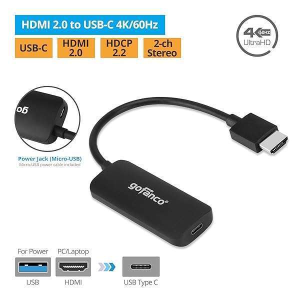 gofanco gofanco HDMI 2.0 to USB-C Converter - 4K @60Hz, HDCP 2.2, USB-Powered, Not for Apple Studio Display - View 4 of 10