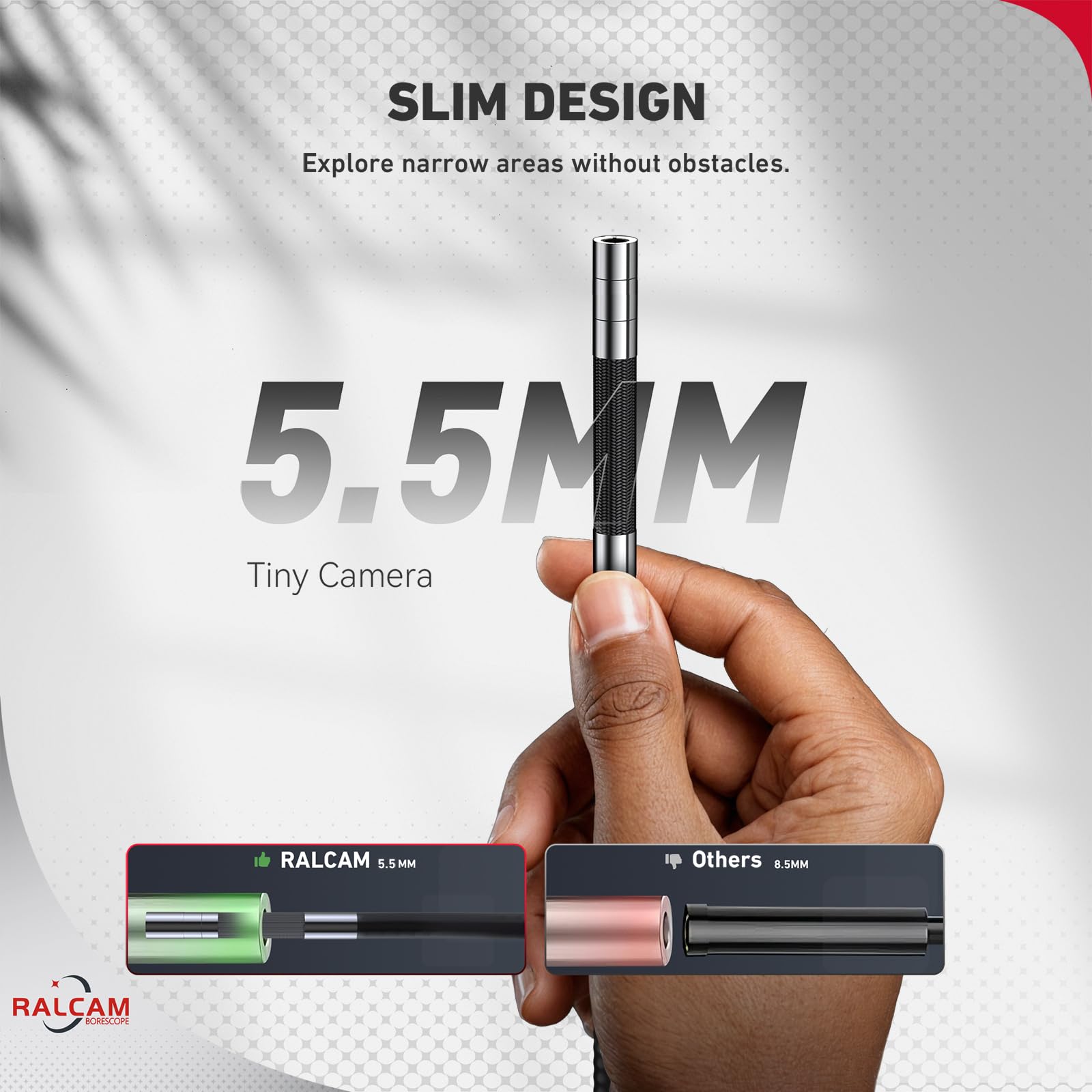 Ralcam Two Way Articulating Borescope for Smartphone Ralcam 8.5mm Endoscope Camera with Light HD 1080P Automotive Inspection Tool - View 2 of 8