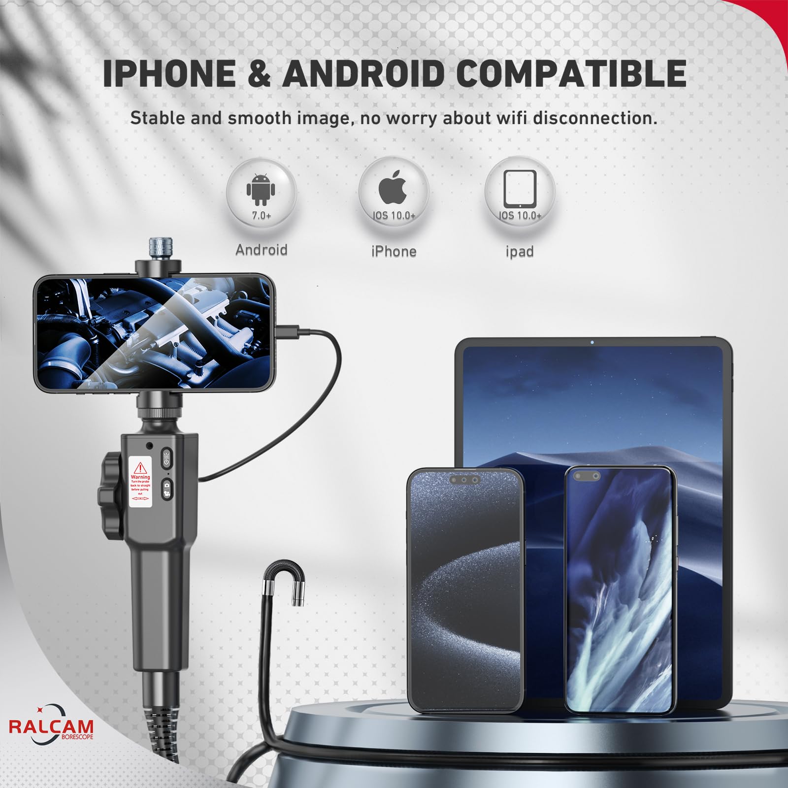 Ralcam Two Way Articulating Borescope for Smartphone Ralcam 8.5mm Endoscope Camera with Light HD 1080P Automotive Inspection Tool - View 4 of 8
