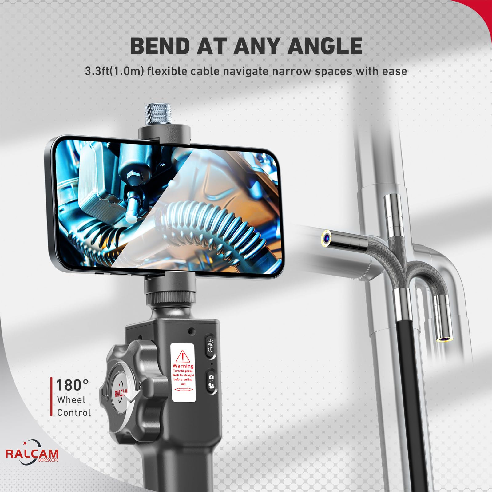 Ralcam Two Way Articulating Borescope for Smartphone Ralcam 8.5mm Endoscope Camera with Light HD 1080P Automotive Inspection Tool - View 5 of 8