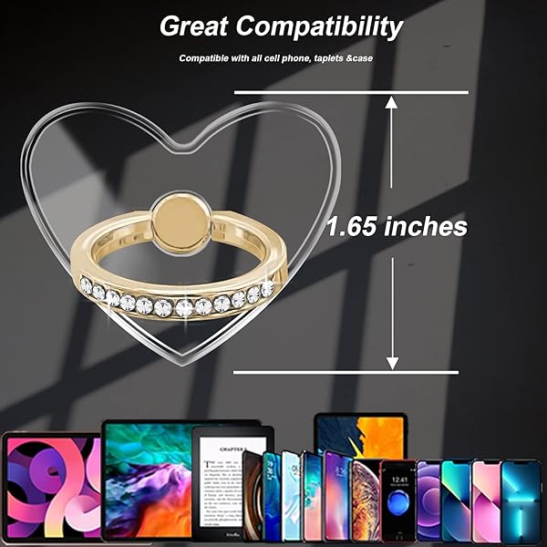 TACOMEGE TACOMEGE Transparent Clear Phone Holder Ring Grips Finger Ring Stand for Cell Phone Tablet Heart with Crystal - View 7 of 8