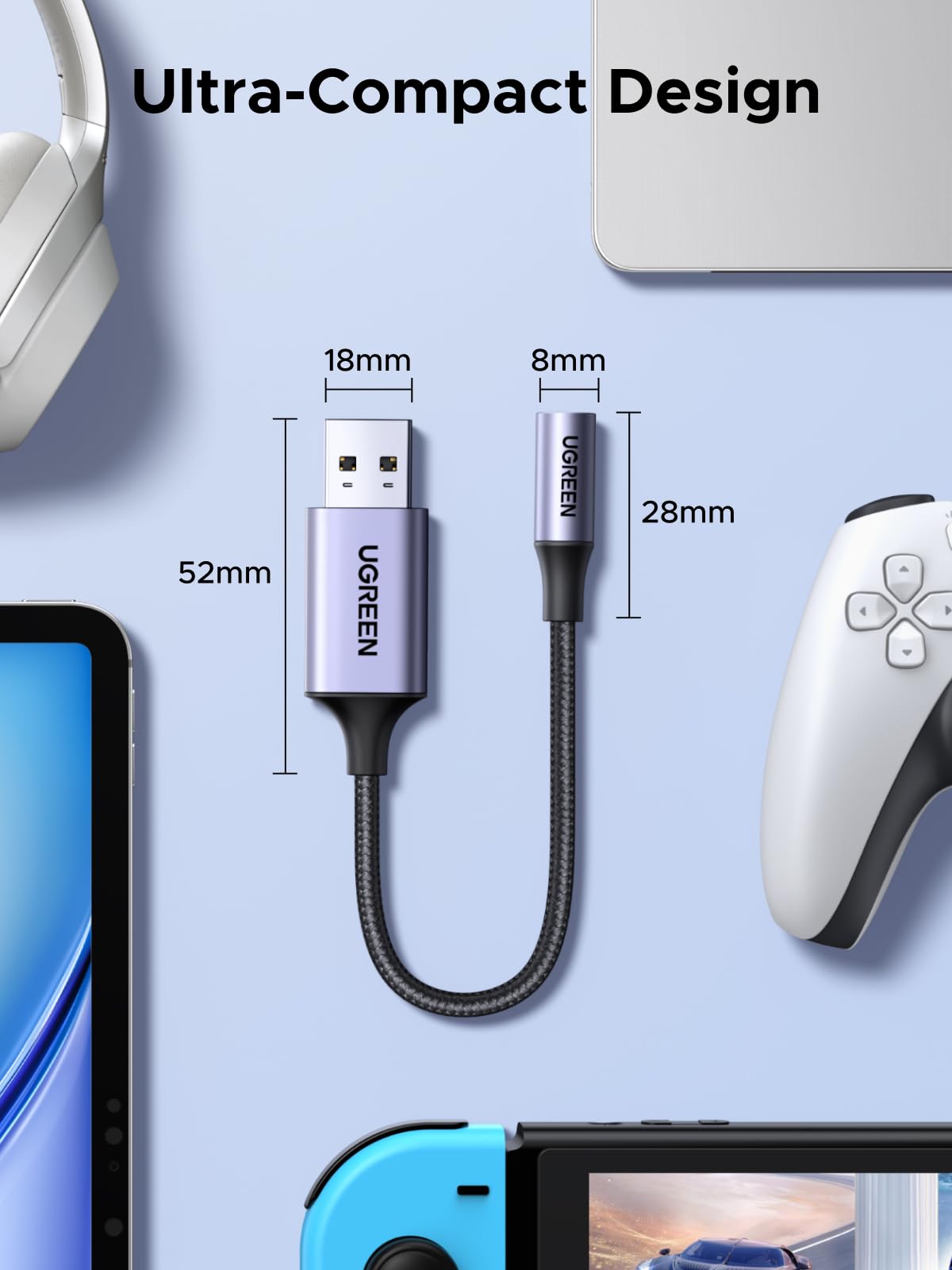 UGREEN UGREEN USB to 3.5mm Jack Audio Adapter Sound Card with Mic Support for Windows Mac Linux PC PS5 PS4 Switch 24bit 96kHz Nylon Braided 9.8 Inch - View 8 of 9