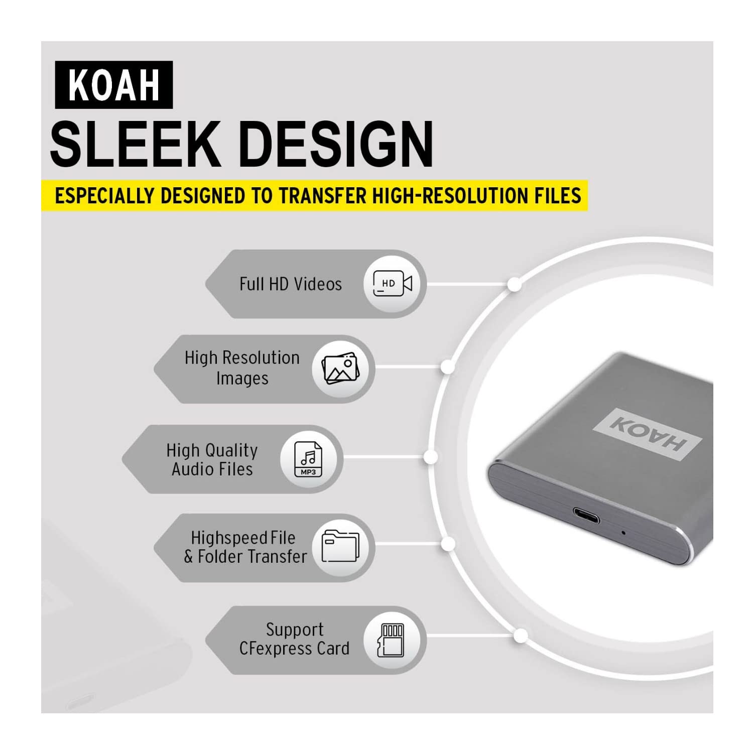 Koah Koah Pro USB 3.2 Type-C 10Gbps CFexpress Type B Card Reader with 2 Cables for Fast Data Transfer - View 3 of 7