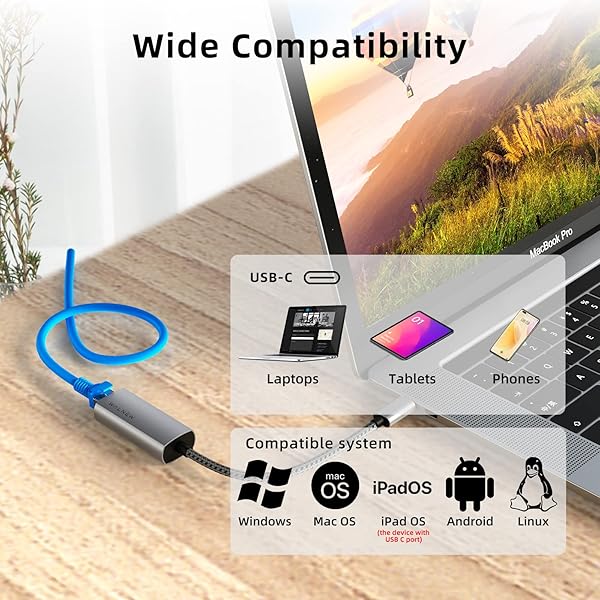 WALNEW WALNEW USB-C to Ethernet Adapter: Fast Gigabit RJ45 Converter for Mac, iPad, Dell XPS, Chromebook & More - View 7 of 7