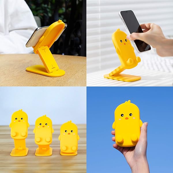 Anpdasi Anpdasi Foldable Cute Cell Phone Stand - Adjustable Holder for iPhone 16/15/14/13/12 Pro Max & Tablets (Yellow Chick) - View 4 of 7