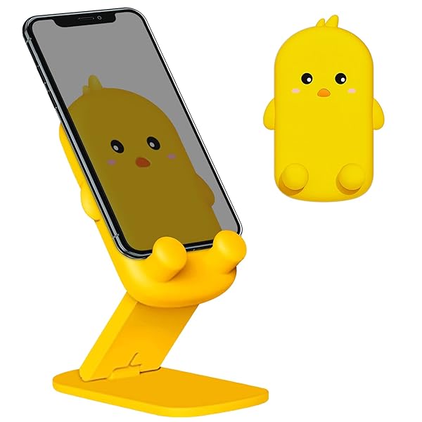 Anpdasi Anpdasi Foldable Cute Cell Phone Stand - Adjustable Holder for iPhone 16/15/14/13/12 Pro Max & Tablets (Yellow Chick)