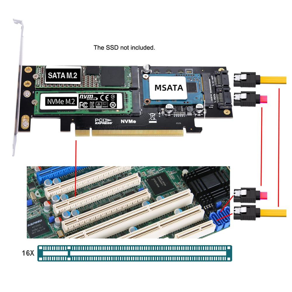 xiwai Xiwai PCI Express PCI-E 3.0 Dual SATA to NGFF NVME MSATA M-Key B M-Key SSD Card Adapter 3in1 for Fast Storage Solutions - View 3 of 9