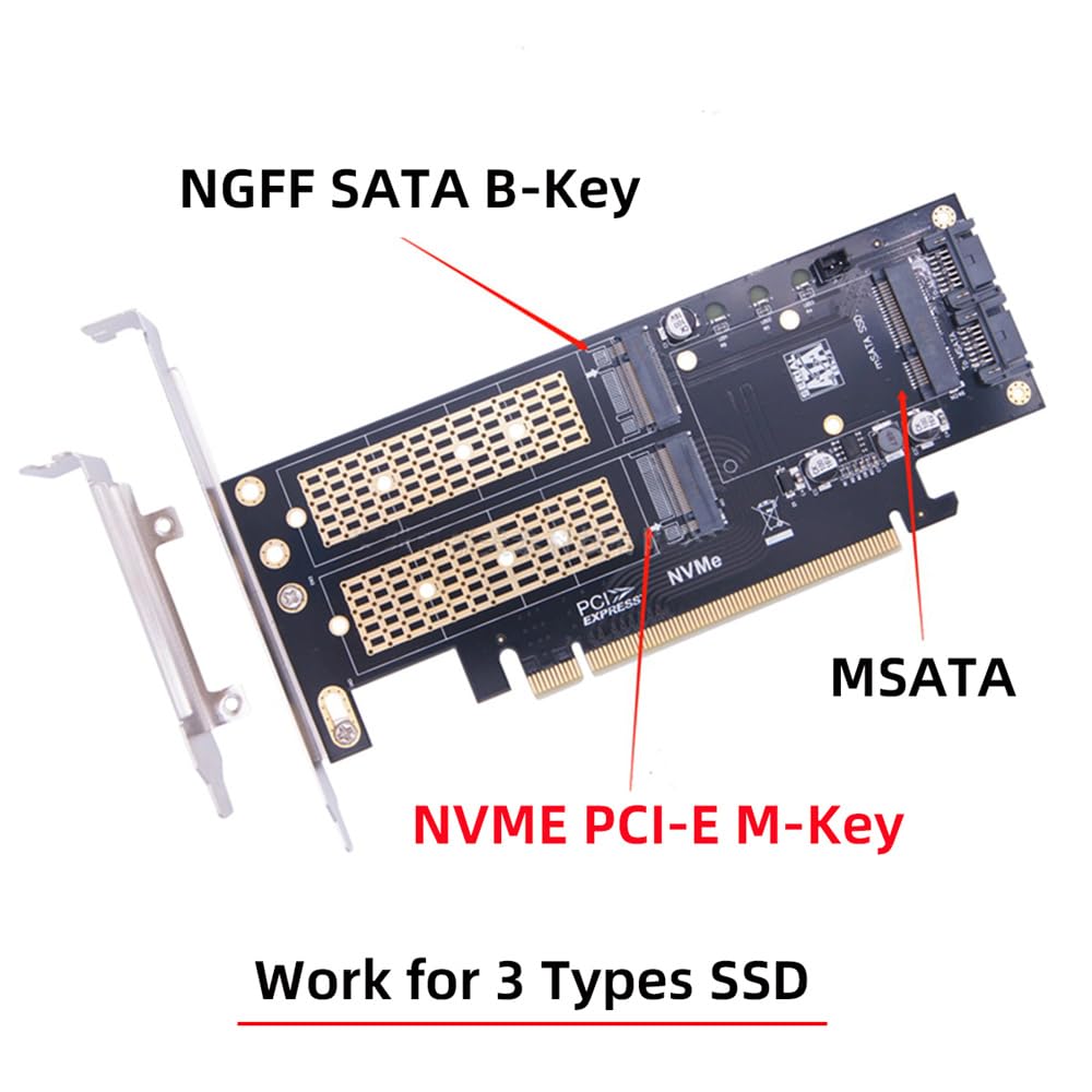 xiwai Xiwai PCI Express PCI-E 3.0 Dual SATA to NGFF NVME MSATA M-Key B M-Key SSD Card Adapter 3in1 for Fast Storage Solutions - View 5 of 9