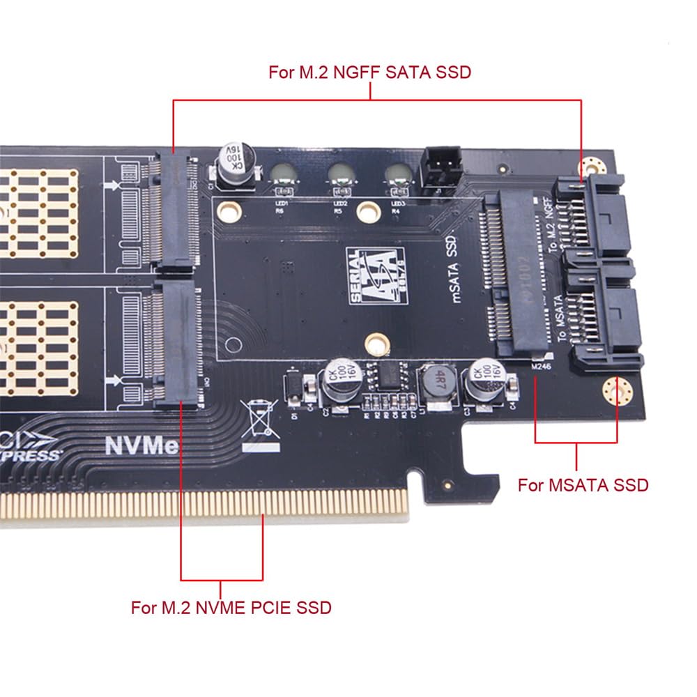 xiwai Xiwai PCI Express PCI-E 3.0 Dual SATA to NGFF NVME MSATA M-Key B M-Key SSD Card Adapter 3in1 for Fast Storage Solutions - View 6 of 9