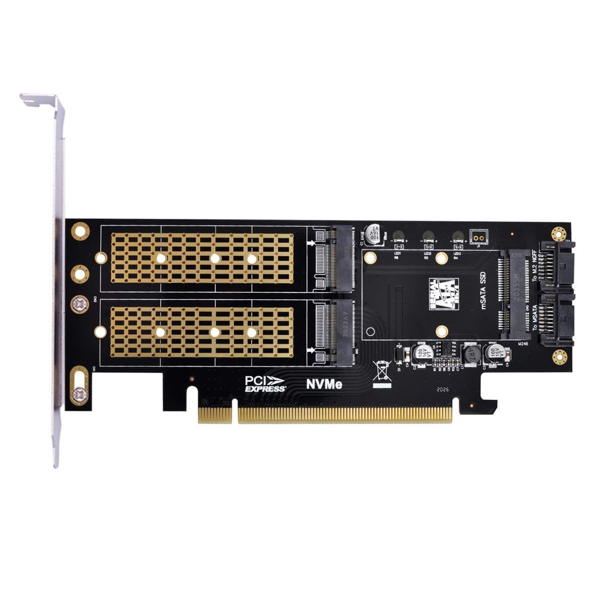 Xiwai PCI Express PCI-E 3.0 Dual SATA to NGFF NVME MSATA M-Key B M-Key SSD Card Adapter 3in1 for Fast Storage Solutions