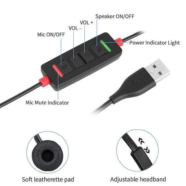 daily headset USB Headset with Noise Cancelling Mic for PC & Laptop - Perfect for Home Office, Online Classes, Skype & Zoom - View 6 of 9