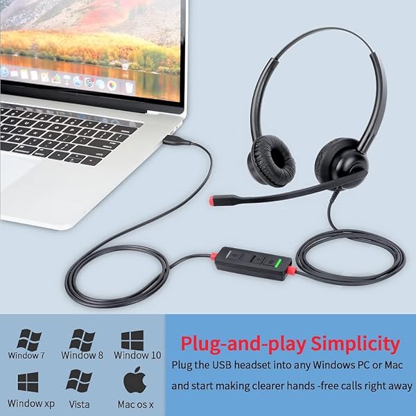daily headset USB Headset with Noise Cancelling Mic for PC & Laptop - Perfect for Home Office, Online Classes, Skype & Zoom - View 7 of 9