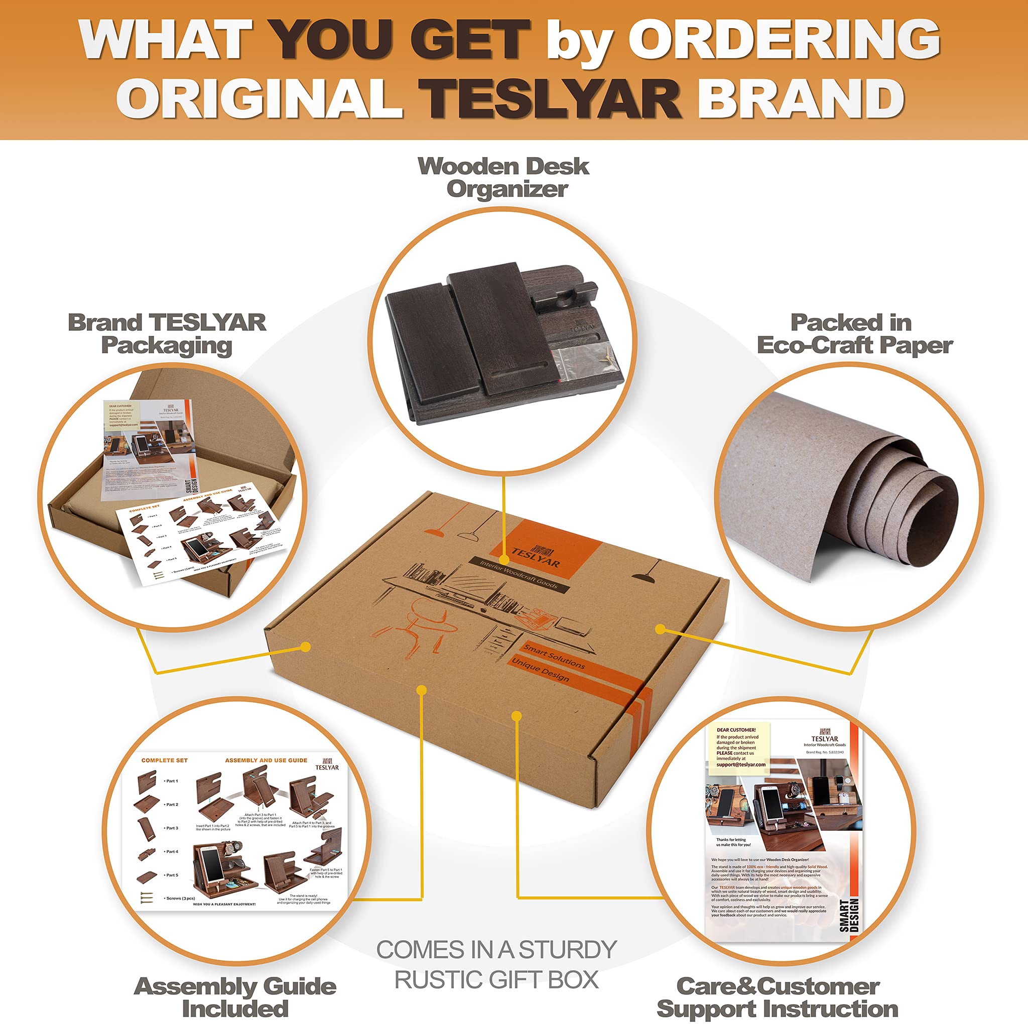 TESLYAR TESLYAR Wood Phone Docking Station: Perfect Nightstand & Desk Organizer Gift for Men, Dads & Husbands - Ideal for Birthdays & Anniversaries - View 9 of 9