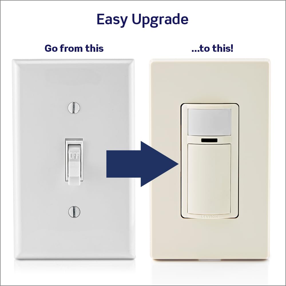 Leviton Motion Sensor Light Switch Auto On Off No Neutral Wire Single Pole Light Almond DOS02-1LT - View 3 of 9