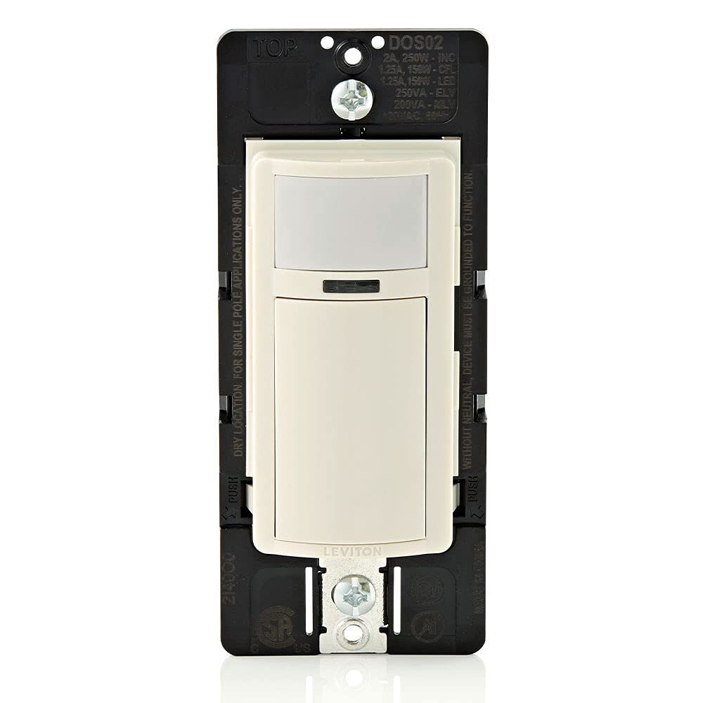 Leviton Motion Sensor Light Switch Auto On Off No Neutral Wire Single Pole Light Almond DOS02-1LT