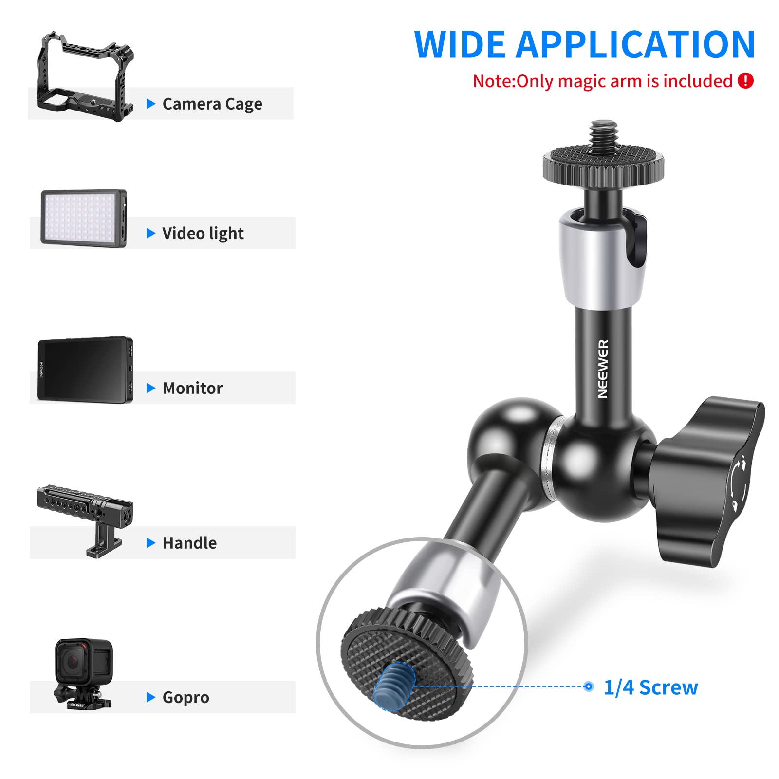 NEEWER NEEWER 5.9 Inch Adjustable Friction Magic Arm with 1/4 Inch Screw for SmallRig Cage Flash LED Light Microphone Monitor Max Load 4.4lb - View 3 of 7