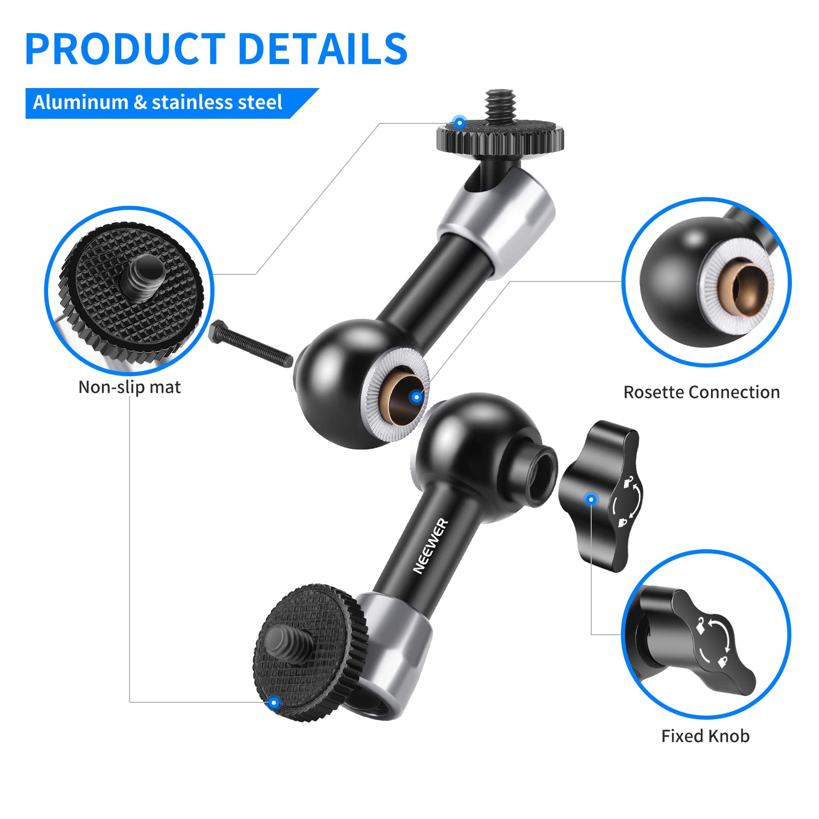 NEEWER NEEWER 5.9 Inch Adjustable Friction Magic Arm with 1/4 Inch Screw for SmallRig Cage Flash LED Light Microphone Monitor Max Load 4.4lb - View 4 of 7