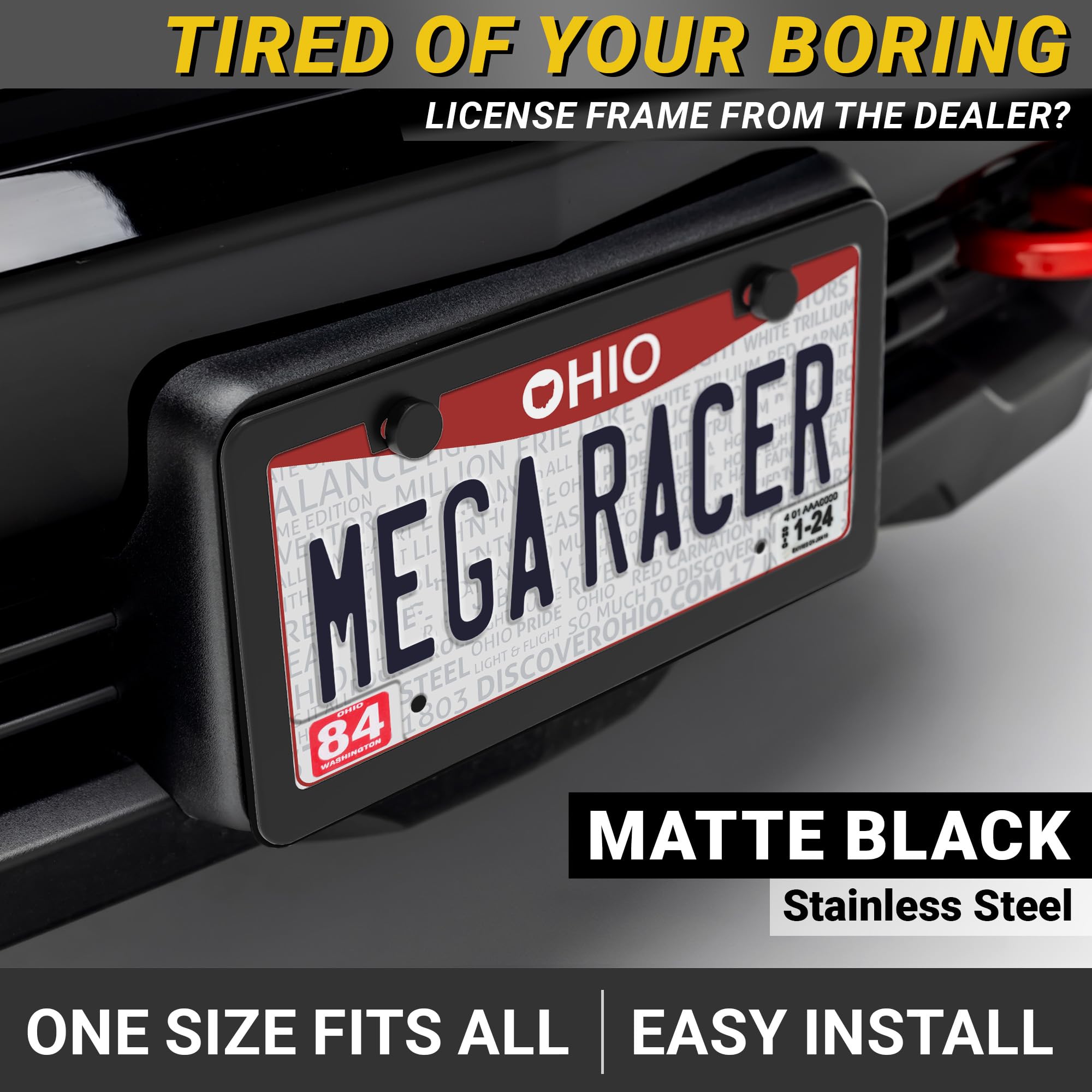 Mega Racer Matte Black License Plate Frame Holder 2 Pack Metal Cover for Car Plate Frames Rear License Plate Frame Holder - View 2 of 9
