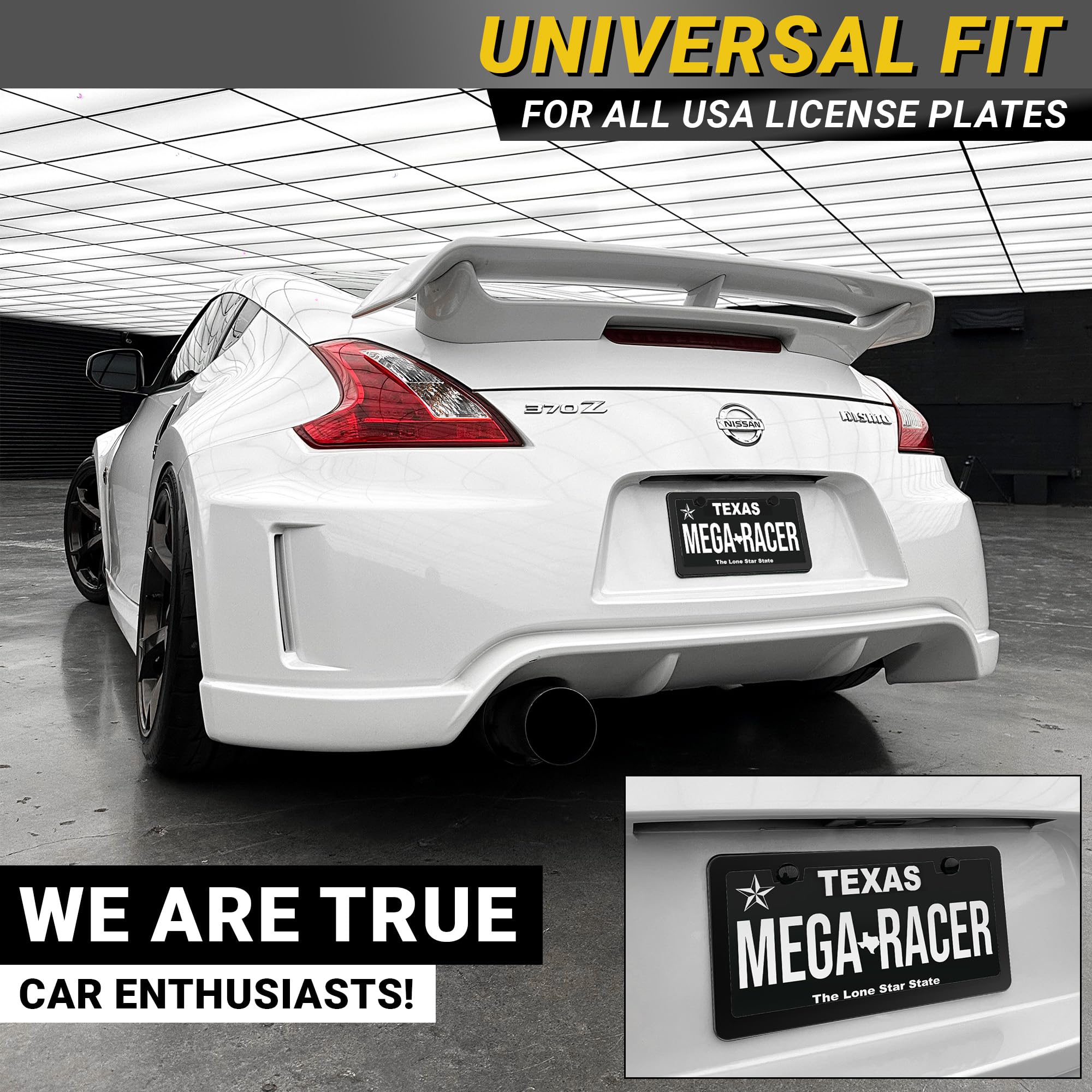 Mega Racer Matte Black License Plate Frame Holder 2 Pack Metal Cover for Car Plate Frames Rear License Plate Frame Holder - View 3 of 9