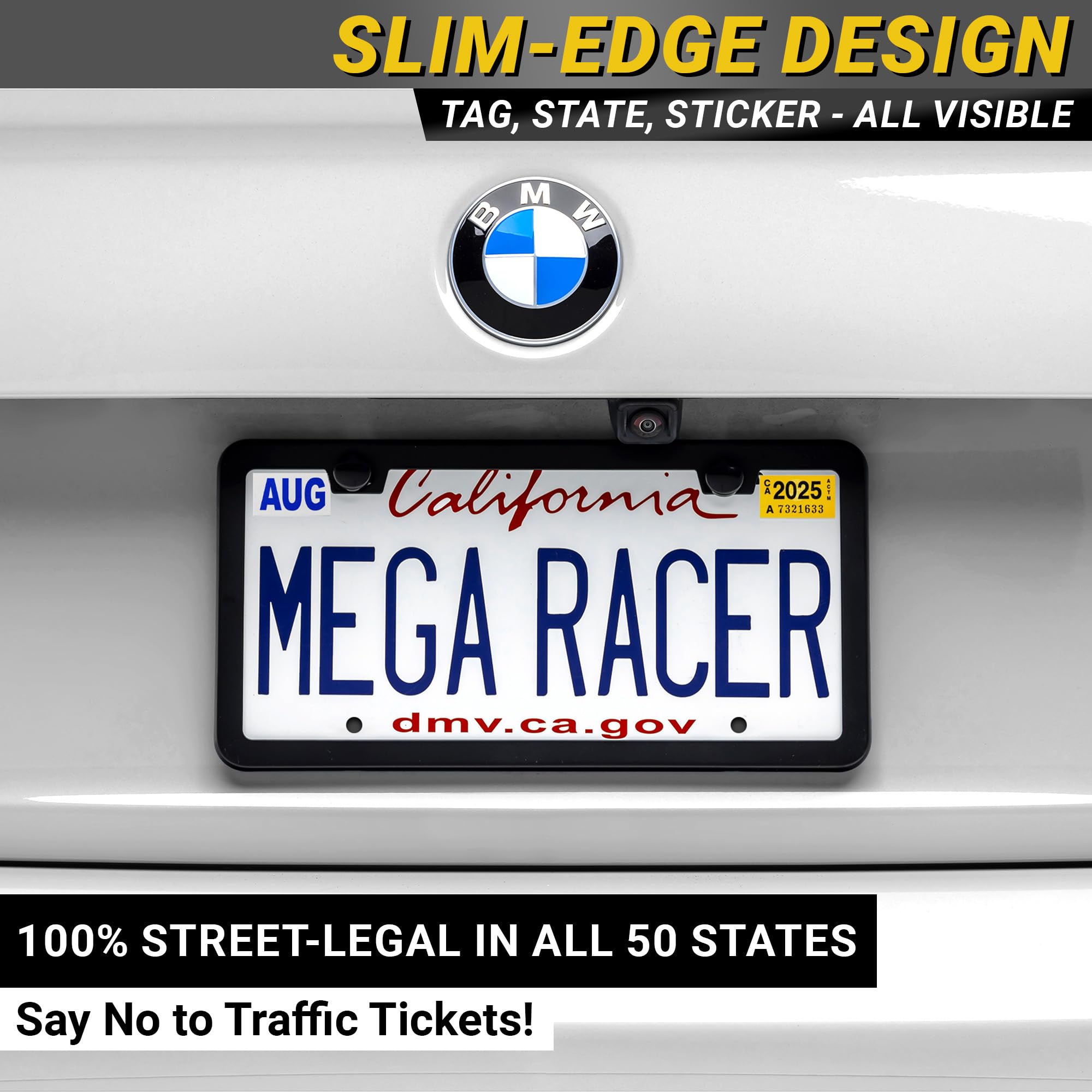 Mega Racer Matte Black License Plate Frame Holder 2 Pack Metal Cover for Car Plate Frames Rear License Plate Frame Holder - View 6 of 9