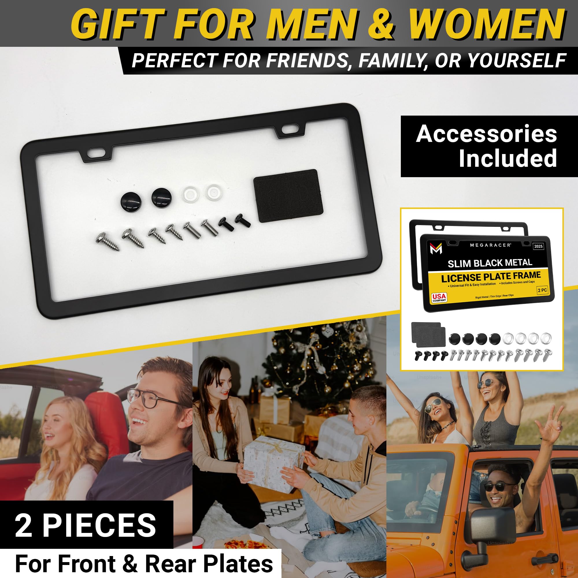 Mega Racer Matte Black License Plate Frame Holder 2 Pack Metal Cover for Car Plate Frames Rear License Plate Frame Holder - View 9 of 9