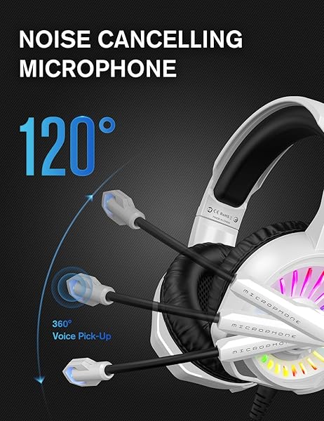 ZIUMIER ZIUMIER Z20 White Gaming Headset: Wired Over-Ear, Noise-Canceling Mic, RGB LED, Bass Surround for PC, PS4, PS5, Xbox Series X/S - View 4 of 7