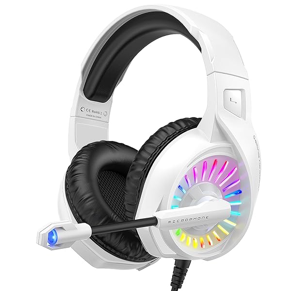 ZIUMIER ZIUMIER Z20 White Gaming Headset: Wired Over-Ear, Noise-Canceling Mic, RGB LED, Bass Surround for PC, PS4, PS5, Xbox Series X/S
