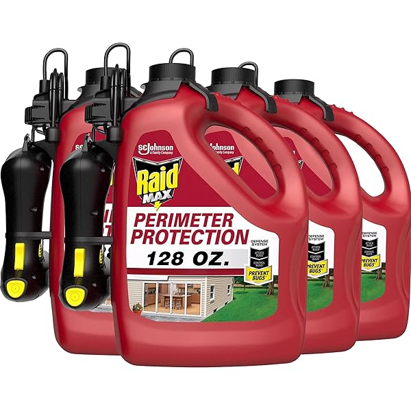 JOHNSON SC & SONS INC Raid Max Perimeter Protection Starter Kit: 128 oz Bug Spray for 15 Insects - Indoor & Outdoor Use, Pack of 4