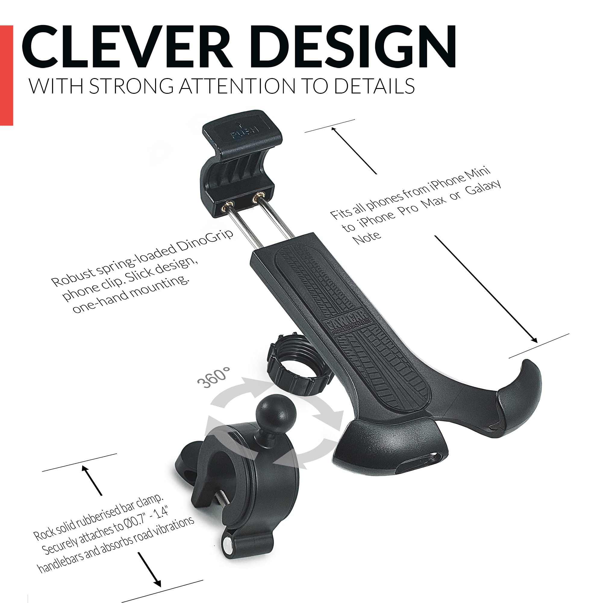 CAW.CAR Accessories 2024 Bicycle and Motorcycle Phone Mount One-Handed Holder for iPhone Samsung Stress-Resistant Highly Adjustable for Safety and Comfort - View 5 of 6