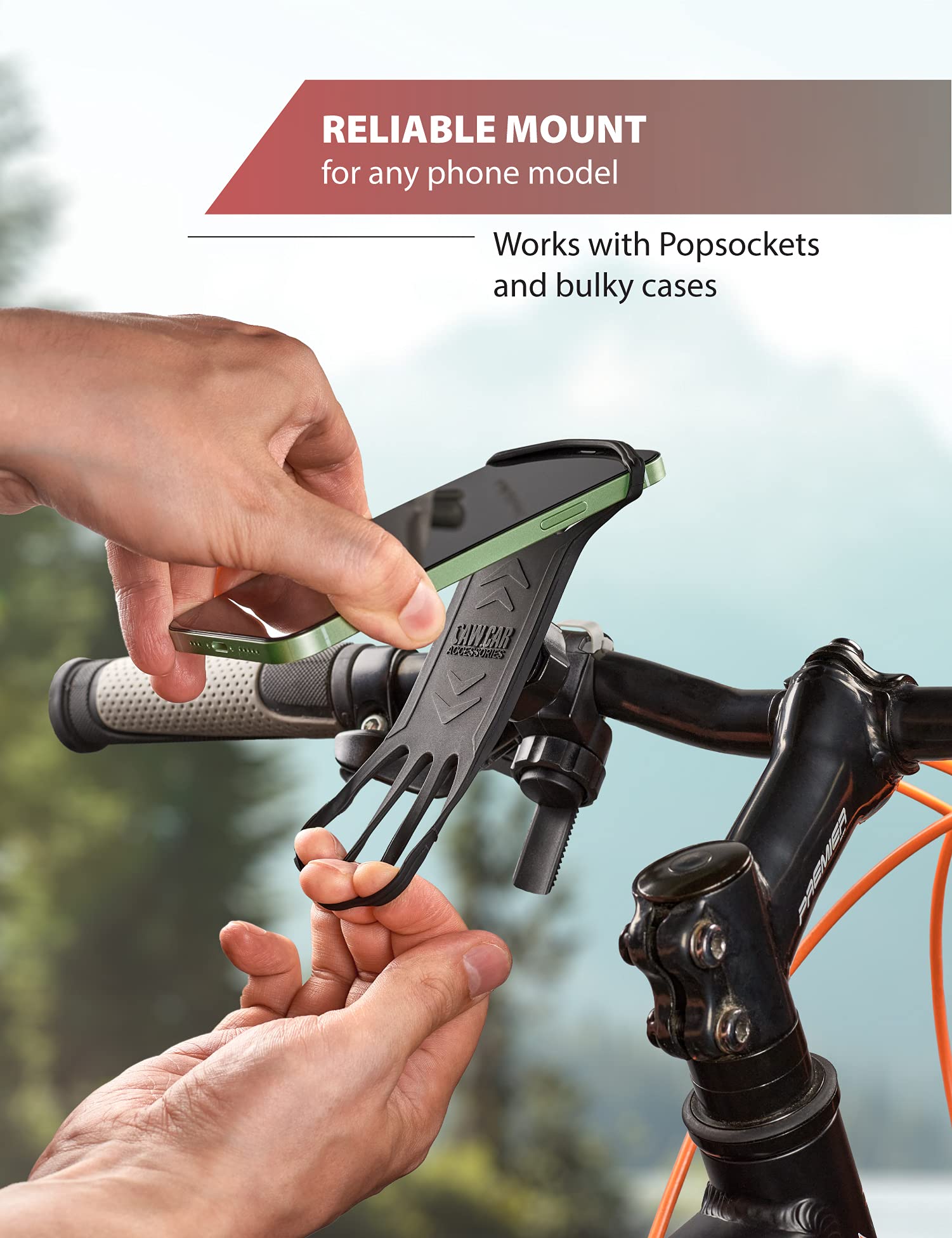 CAW.CAR Accessories 2024 Motorcycle and Bicycle Phone Mount Secure and Reliable Bike Phone Holder for iPhone Samsung Any Smartphone Adjustable and Stress Resistant - View 2 of 6