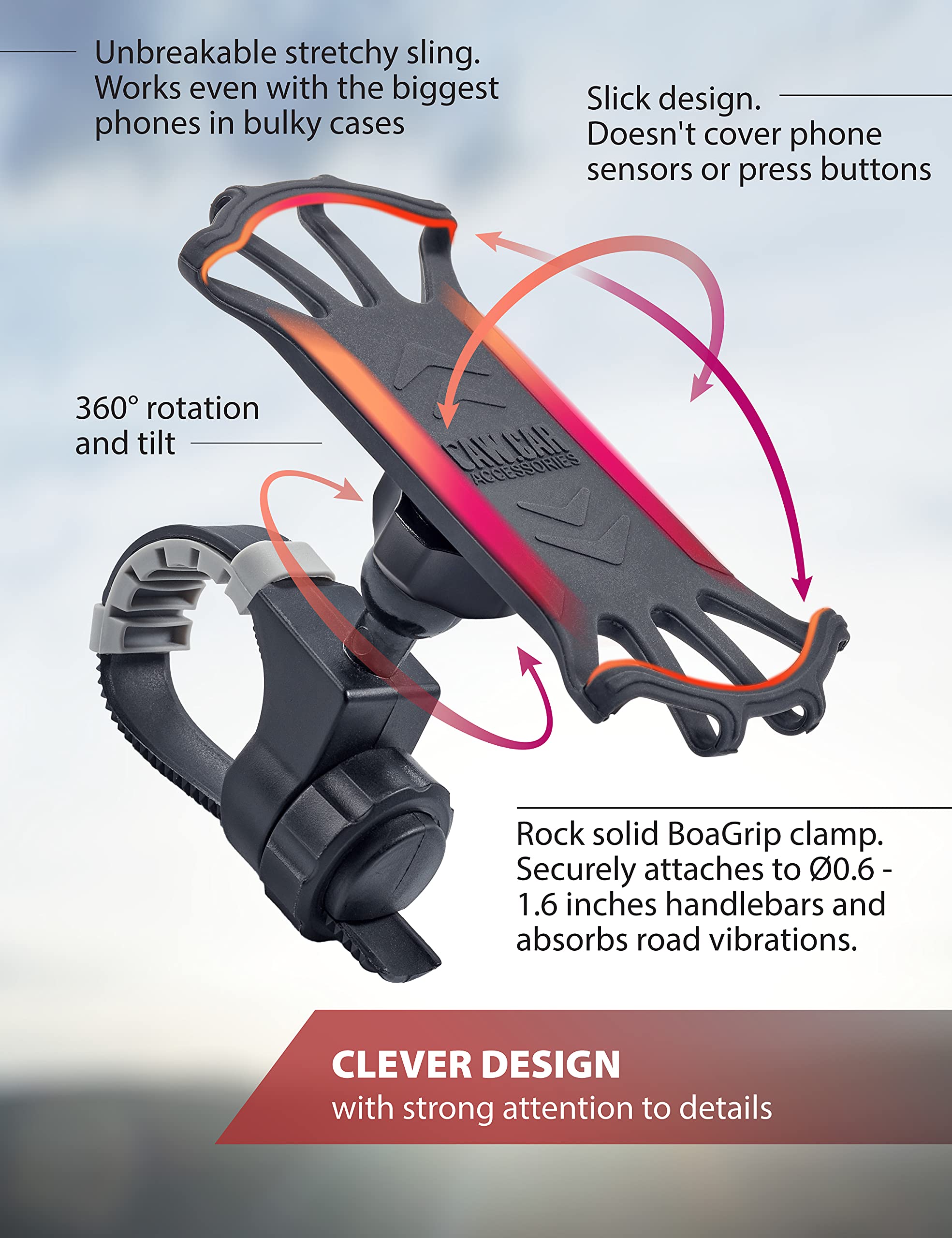 CAW.CAR Accessories 2024 Motorcycle and Bicycle Phone Mount Secure and Reliable Bike Phone Holder for iPhone Samsung Any Smartphone Adjustable and Stress Resistant - View 5 of 6