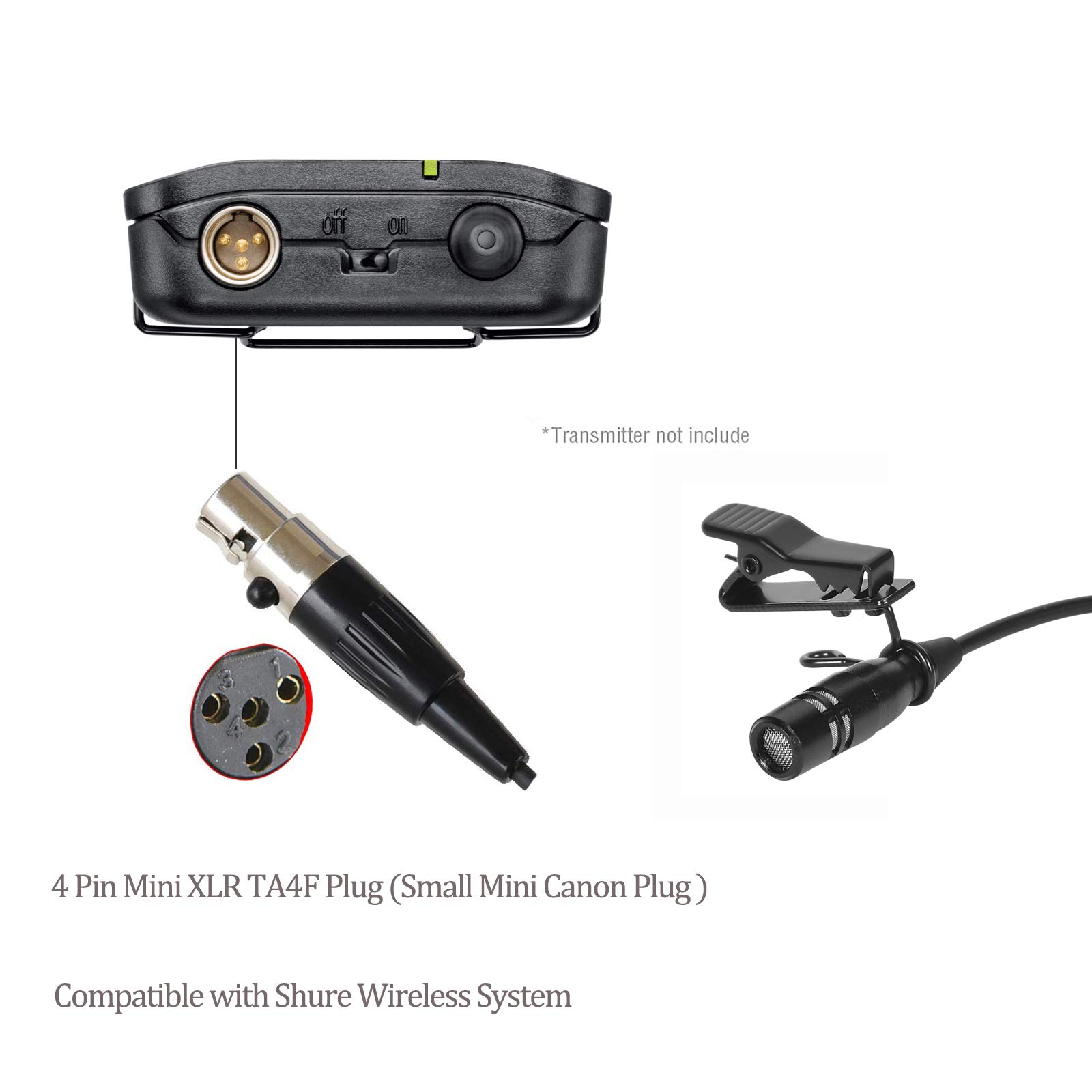 Sujeetec Sujeetec Lavalier Microphone Compatible with Shure Wireless Transmitter Unidirectional Condenser Mini XLR TA4F Plug - View 2 of 9