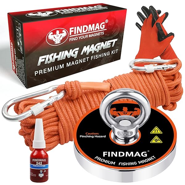 FINDMAG FINDMAG 1000 LBS Pulling Force Magnet Fishing Kit with Rope for River Retrieval 3.54 Inch Diameter Premium Fishing Magnet