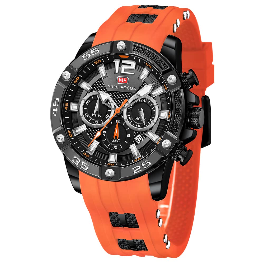 MF MINI FOCUS MF MINI FOCUS Men's Chronograph Waterproof Sport Watch - Red Silicone Strap Analog Quartz Fashion Wristwatch