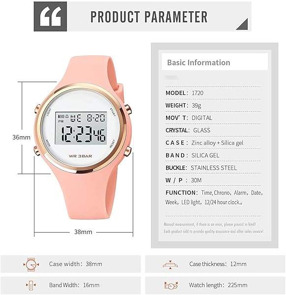 Gosasa GOSASA Outdoor Sport Watch Waterproof LED Digital Alarm Clock Pink for Active Lifestyle - View 6 of 7