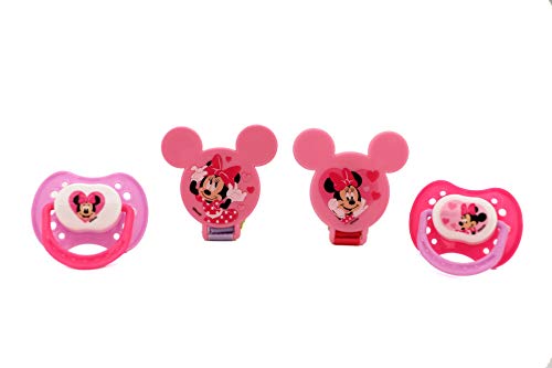 Disney Disney Minnie Mouse Baby Girl Pacifiers & Clips Set - 4 Pack with Heart Print