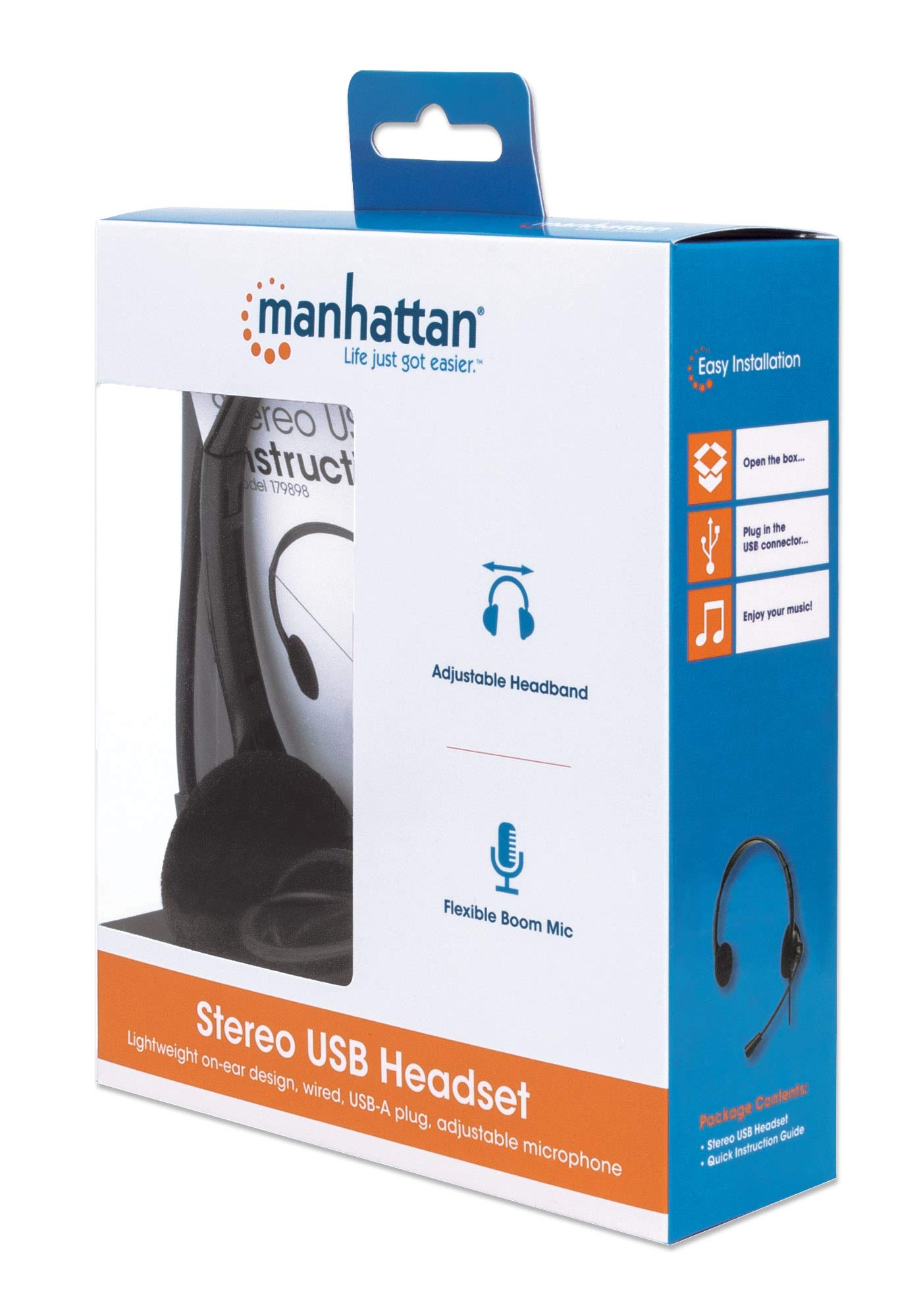 MANHATTAN MANHATTAN USB Headset with Mic Long Cable Dual-Sided Padded On-Ear Adjustable Headband for Desktop Laptop Computer 3 Year Warranty - View 4 of 4