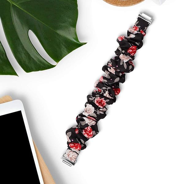 FitTurn FitTurn Cute Elastic Bands for Fitbit Inspire 2 HR Ace 2 Fabric Wristbands Bracelet Watch Band Safflower Black Pattern - View 3 of 6