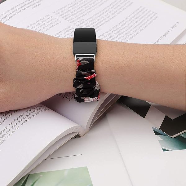 FitTurn FitTurn Cute Elastic Bands for Fitbit Inspire 2 HR Ace 2 Fabric Wristbands Bracelet Watch Band Safflower Black Pattern - View 4 of 6