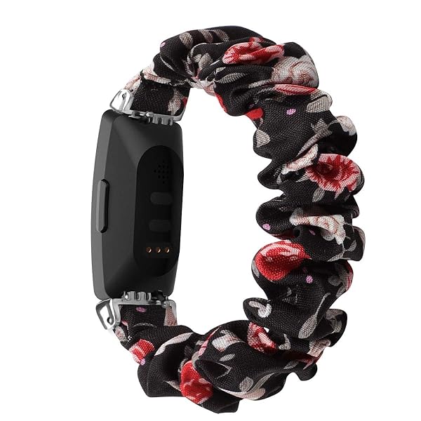 FitTurn FitTurn Cute Elastic Bands for Fitbit Inspire 2 HR Ace 2 Fabric Wristbands Bracelet Watch Band Safflower Black Pattern - View 5 of 6