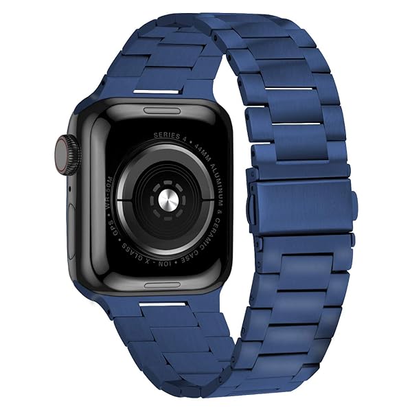 Juntan Juntan Stainless Steel Watch Band for Apple Watch 42mm 44mm Compatible with Series 6 SE 5 4 3 2 1 Replacement Strap for Men Women Blue - View 3 of 8