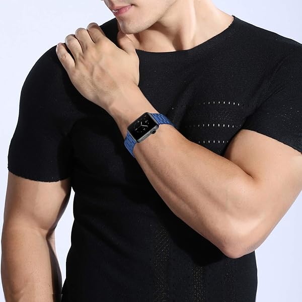 Juntan Juntan Stainless Steel Watch Band for Apple Watch 42mm 44mm Compatible with Series 6 SE 5 4 3 2 1 Replacement Strap for Men Women Blue - View 8 of 8