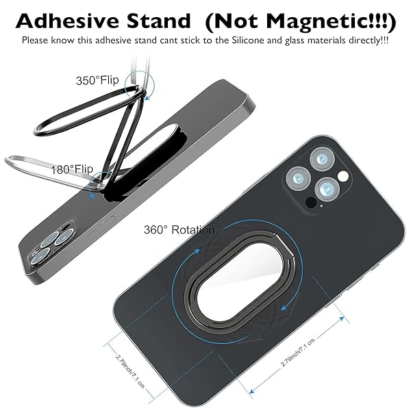 imeilee Phone Ring Holder Finger Kickstand 360 Degree Rotation Metal Grip for Magnetic Car Mount Compatible with Most Smartphones - View 2 of 6